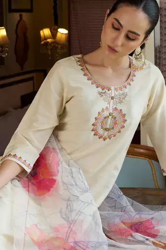 off-white fancy cotton silk kurta set