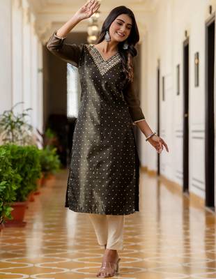 black fancy silk blend kurta set 2