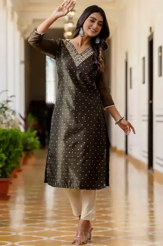 black fancy silk blend kurta set