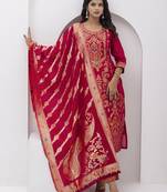red fancy jacquard kurta set