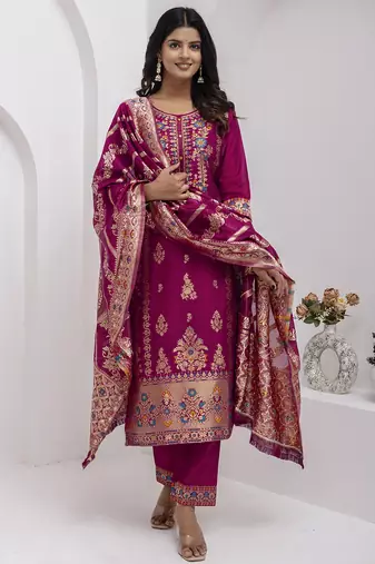 pink fancy jacquard kurta set