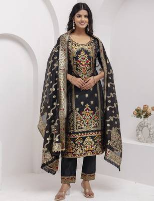 black fancy jacquard kurta set 1