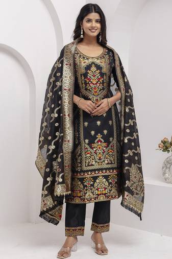 black fancy jacquard kurta set