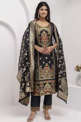 black fancy jacquard kurta set