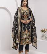 black fancy jacquard kurta set