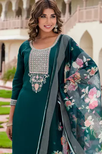 green fancy viscose rayon kurta set