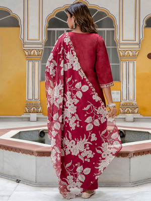 maroon fancy viscose rayon kurta set 3
