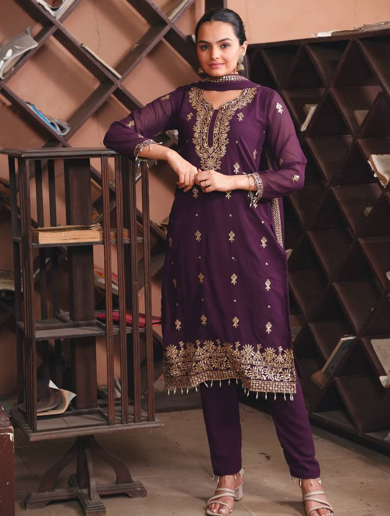 wine fancy georgette kurta set