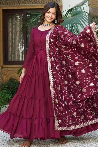 burgundy fancy pure silk kurta set