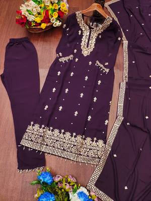 wine fancy georgette kurta set 4