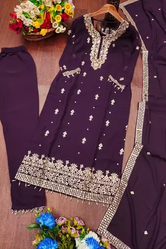 wine fancy georgette kurta set