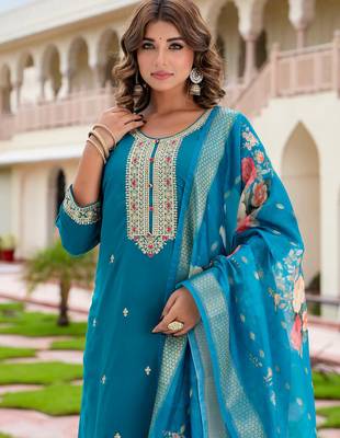 blue fancy viscose rayon kurta set 3