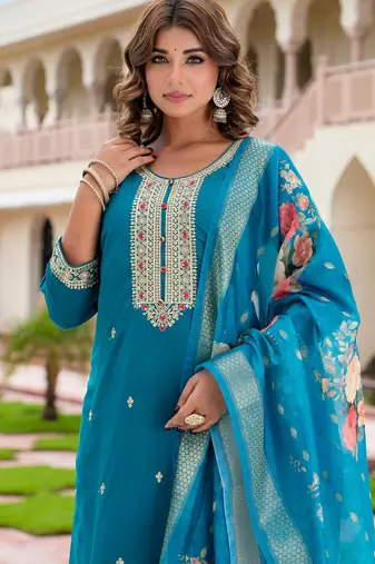 blue fancy viscose rayon kurta set