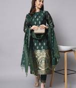green fancy cotton silk kurta set