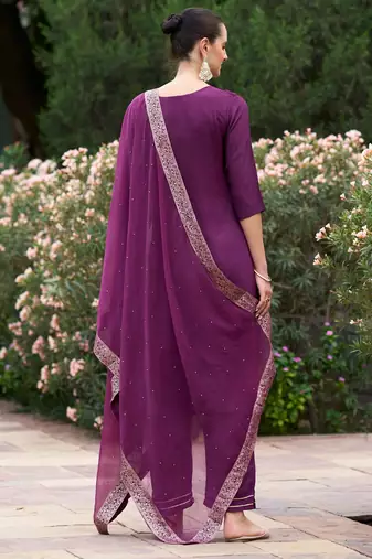 purple fancy viscose rayon kurta set