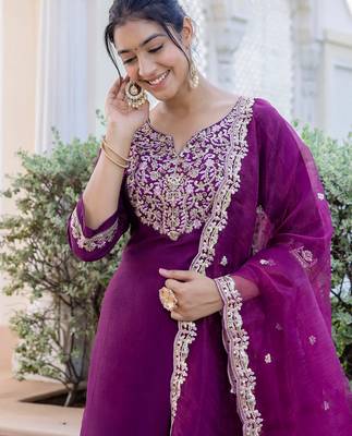 purple fancy silk blend kurta set 2