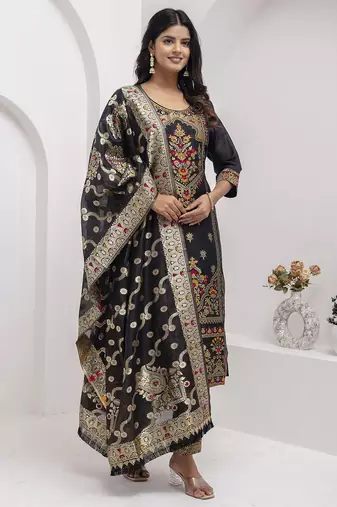 black fancy jacquard kurta set