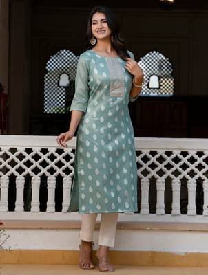 sea-green fancy silk blend kurta set 2