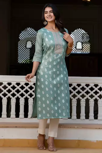 sea-green fancy silk blend kurta set