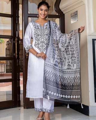 white fancy silk blend kurta set 1