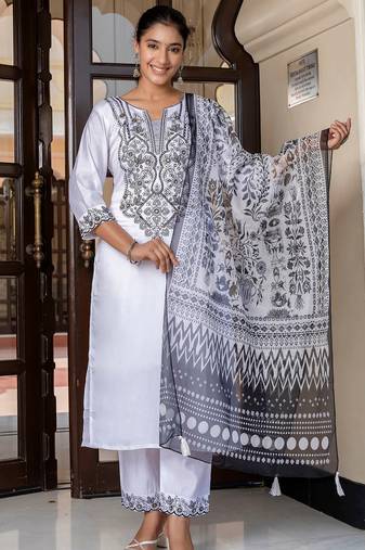 white fancy silk blend kurta set
