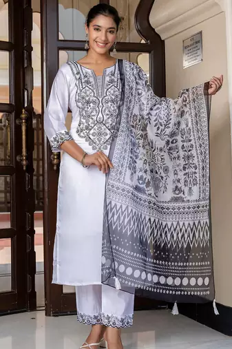 white fancy silk blend kurta set