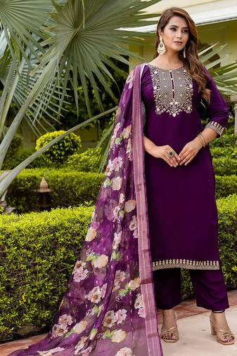 purple fancy viscose rayon kurta set