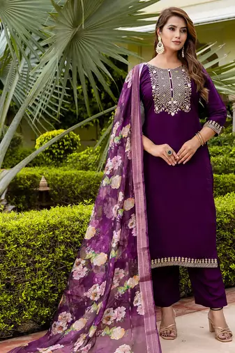 purple fancy viscose rayon kurta set