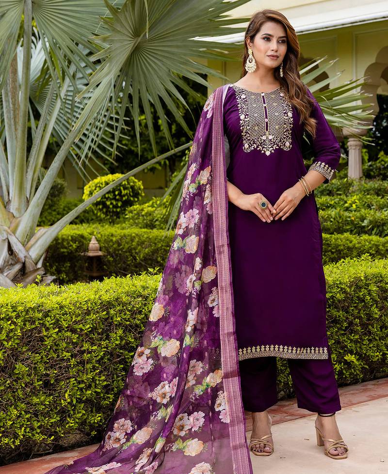 purple fancy viscose rayon kurta set