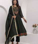 green fancy silk kurta set