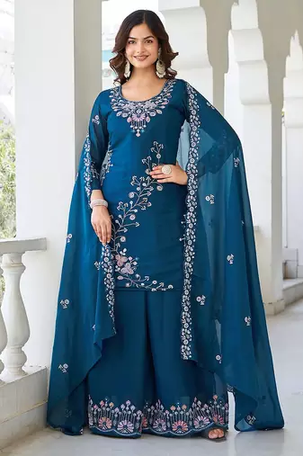 teal fancy georgette kurta set