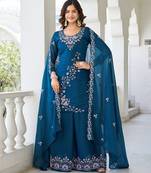 teal fancy georgette kurta set