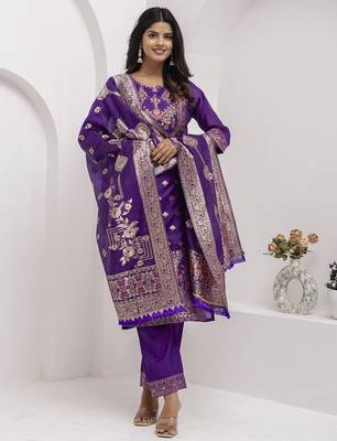 purple fancy jacquard kurta set 2