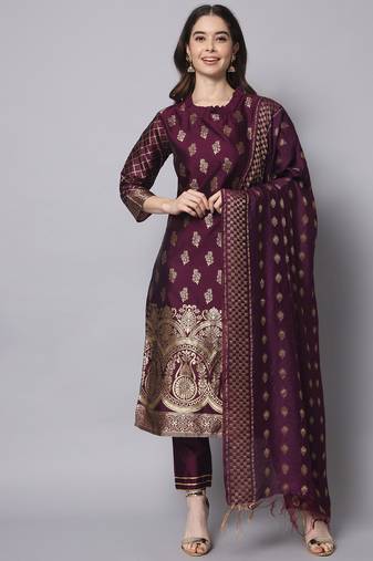 wine fancy cotton silk kurta set