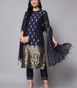navy-blue fancy cotton silk kurta set