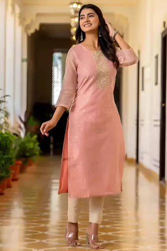 baby-pink fancy silk blend kurta set