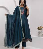 teal fancy silk kurta set
