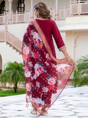 Maroon silk blend designer festive wear readymade suit 4