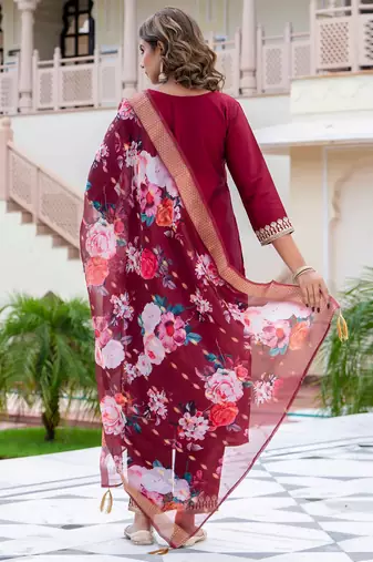 Maroon silk blend designer festive wear readymade suit