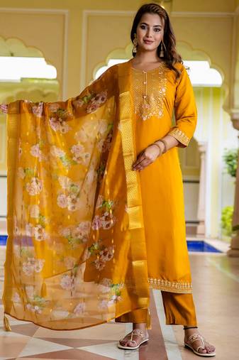 mustard fancy viscose rayon kurta set