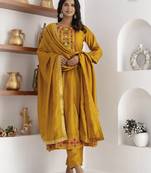 yellow fancy silk kurta set