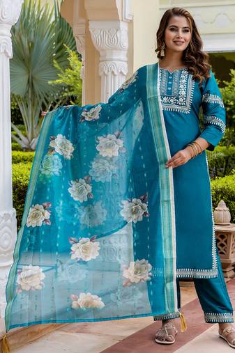 blue fancy viscose rayon kurta set