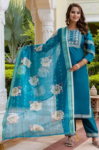 blue fancy viscose rayon kurta set