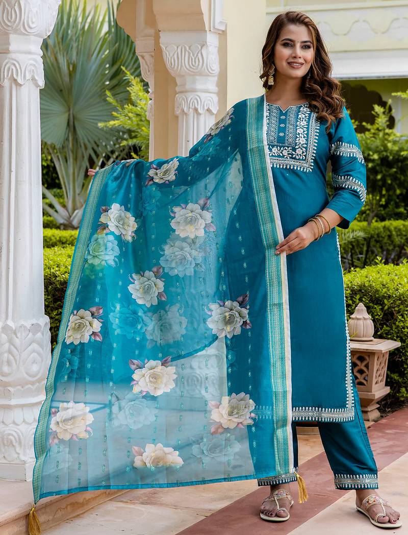 blue fancy viscose rayon kurta set