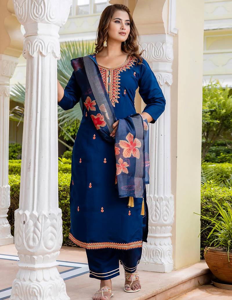 blue fancy viscose rayon kurta set