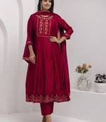 red fancy silk kurta set