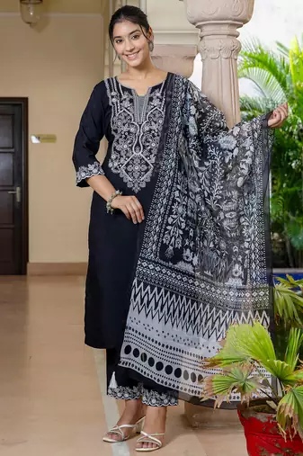 black fancy silk blend kurta set