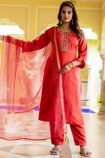 peach fancy viscose rayon kurta set