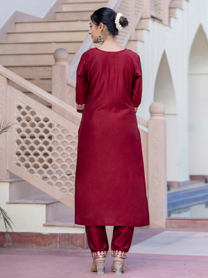 maroon fancy silk blend kurta set 3