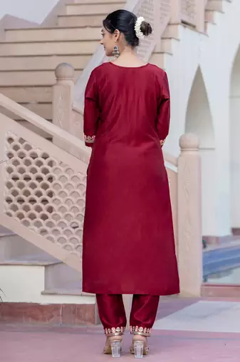 maroon fancy silk blend kurta set